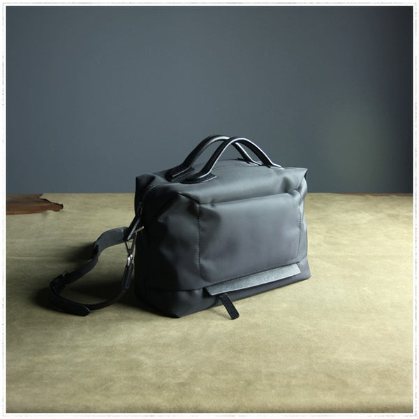 Small Womens Black Nylon Leather Crossbody Handbag - Back View