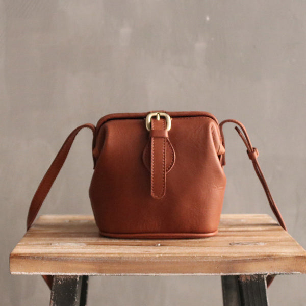 Small Womens Brown Leather Small doctor bag - Back View