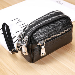 Small Womens Leather Green Double Zip Wallet Mini Wallet with Coin Pocket Zip Wallet for Ladies