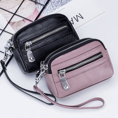 Small Womens Leather Green Double Zip Wallet Mini Wallet with Coin Pocket Zip Wallet for Ladies