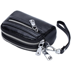 Small Womens Leather Green Double Zip Wallet Mini Wallet with Coin Pocket Zip Wallet for Ladies