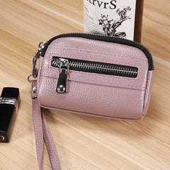 Small Womens Leather Green Double Zip Wallet Mini Wallet with Coin Pocket Zip Wallet for Ladies