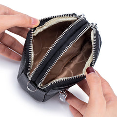 Small Womens Leather Green Double Zip Wallet Mini Wallet with Coin Pocket Zip Wallet for Ladies