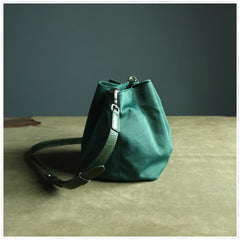 Small Womens Green Nylon Leather Crossbody Handbag Purse Bucket Green Nylon Shoulder Bag Purse for Ladies