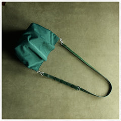Small Womens Green Nylon Leather Crossbody Handbag Purse Bucket Green Nylon Shoulder Bag Purse for Ladies
