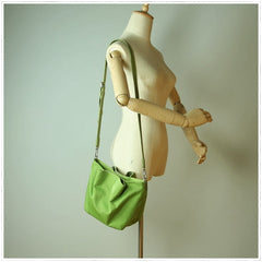 Small Womens Khaki Nylon Leather Crossbody Handbag Purse Bucket Khaki Nylon Shoulder Bag Purse for Ladies