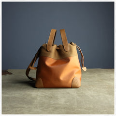 Small Womens Khaki Nylon Leather Bucket Handbag Purse Nylon Leather Barrel Shoulder Bag Handbag Purse for Ladies