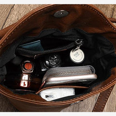Small Womens Green Leather Bucket Handbag Vintage Brown Barrel Shoulder Bag Purses for Ladies