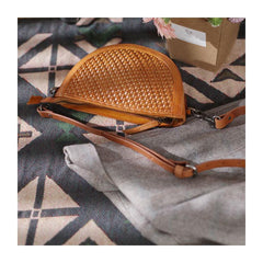 Small Brown Leather Half Circle Moon Cem Crossbody Bag - Annie Jewel
