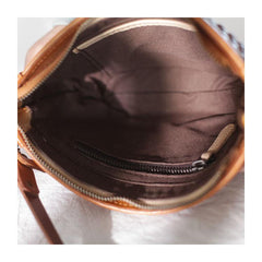 Small Brown Leather Half Circle Moon Cem Crossbody Bag - Annie Jewel