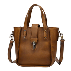 Small Vintage Brown Womens Leather Bucket Handbag Red Leather Bucket Shoulder Purse for Ladies