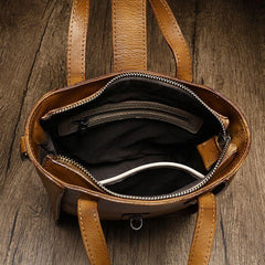 Small Vintage Brown Womens Leather Bucket Handbag Red Leather Bucket Shoulder Purse for Ladies