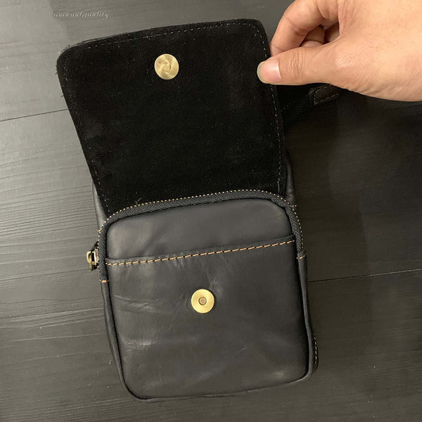 Cool Black Leather Men's Biker Belt Pouch Waist Belt Bag Black Small Biker Side WG01081007