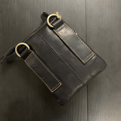 Cool Black Leather Men's Biker Belt Pouch Waist Belt Bag Black Small Biker Side Bag For Men