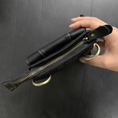 Cool Black Leather Men's Biker Belt Pouch Waist Belt Bag Black Small Biker Side Bag For Men