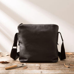 Small Cool Black Square Leather Mens Messenger Bags Shoulder Bags for Men