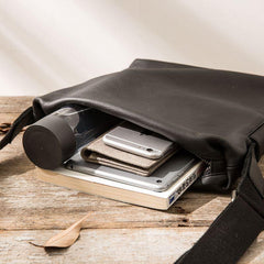 Small Cool Black Square Leather Mens Messenger Bags Shoulder Bags for Men