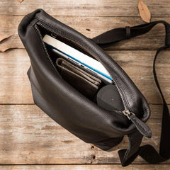 Small Cool Black Square Leather Mens Messenger Bags Shoulder Bags for Men