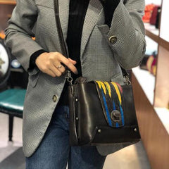 Small Vintage Womens Black Leather Chain Shoulder Bag Chain Fashion Brown Side Bag for Ladies