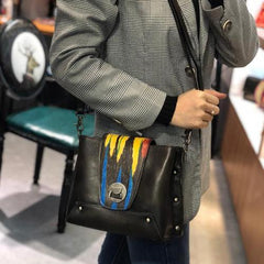 Small Vintage Womens Black Leather Chain Shoulder Bag Chain Fashion Brown Side Bag for Ladies