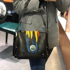 Small Vintage Womens Brown Leather Chain Shoulder Bag Chain Fashion Black Side Bag for Ladies