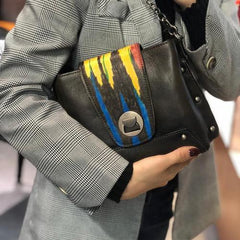 Small Vintage Womens Brown Leather Chain Shoulder Bag Chain Fashion Black Side Bag for Ladies