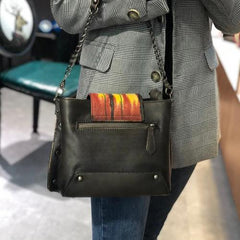 Small Vintage Womens Black Leather Chain Shoulder Bag Chain Fashion Brown Side Bag for Ladies