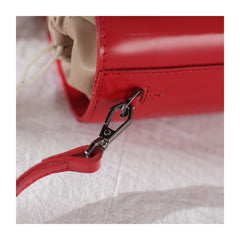 Fashion Womens Small Red Leather Bucket Shoulder Bag Black Barrel Handbag Crossbody Bag Purse for Ladies