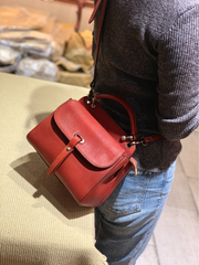 Brown Vintage Ladies Leather Square Satchel Handbag Purse Red SHoulder Bag Side Bag for WOmen