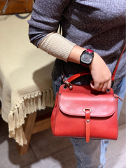 Vintage Red Ladies Leather Square Satchel Handbag Purse Brown SHoulder Bag Side Bag for WOmen