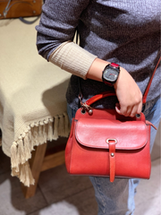 Brown Vintage Ladies Leather Square Satchel Handbag Purse Red SHoulder Bag Side Bag for WOmen