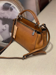 Brown Vintage Ladies Leather Square Satchel Handbag Purse Red SHoulder Bag Side Bag for WOmen