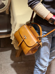 Vintage Red Ladies Leather Square Satchel Handbag Purse Brown SHoulder Bag Side Bag for WOmen