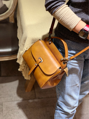 Brown Vintage Ladies Leather Square Satchel Handbag Purse Red SHoulder Bag Side Bag for WOmen