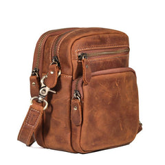 Vintage Brown Leather Men's Waist Belt Pouches Cell Phone Holsters Mini Side Bag For Men