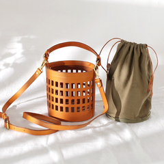 Fashion WOmens Leather Small Leather Hollow Bucket Handbag Purse Green Shoulder Bag for Ladies