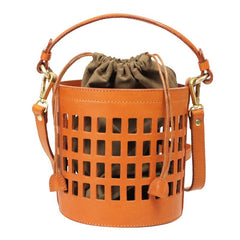 Fashion WOmens Leather Small Leather Hollow Bucket Handbag Purse Green Shoulder Bag for Ladies