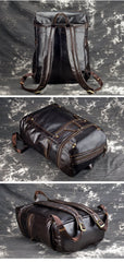 Casual Leather Mens 14inch Laptop Backpack School Backpack Barrel Travel Backpack for Men