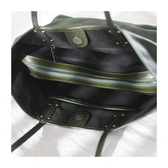 Fashion Womens Green Soft Leather Zipper Top Green Shopper Tote Bag Shoulder Shoulder Purse