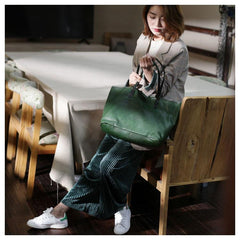 Fashion Womens Red Brown Soft Leather Zipper Tote Handbag Green Shopper Tote Bag Purse