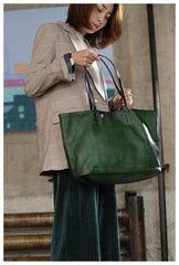 Fashion Womens Red Brown Soft Leather Zipper Tote Handbag Green Shopper Tote Bag Purse