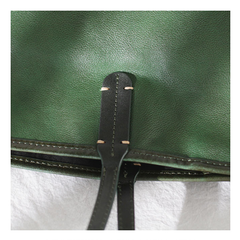 Fashion Womens Red Brown Soft Leather Zipper Tote Handbag Green Shopper Tote Bag Purse