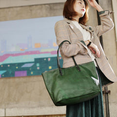 Fashion Womens Green Soft Leather Zipper Top Green Shopper Tote Bag Shoulder Shoulder Purse