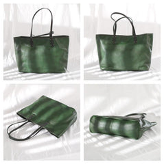 Fashion Womens Green Soft Leather Zipper Top Green Shopper Tote Bag Shoulder Shoulder Purse