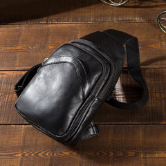 Soft Leather Mens Black One Shoulder Backpack Chest Bag Sling Bag Sling Crossbody Bag For Men
