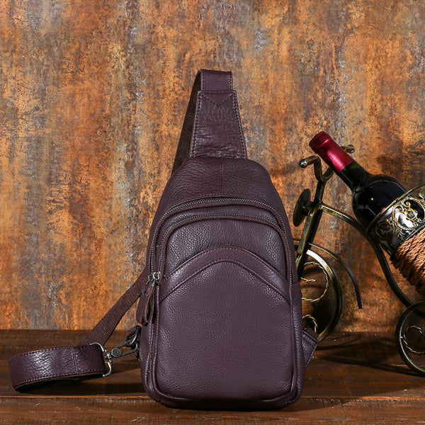Soft Leather Mens Black One Shoulder Backpack Chest Bag Sling Bag Sling Crossbod FY01681022