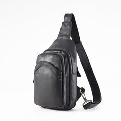 Soft Leather Mens Black One Shoulder Backpack Chest Bag Sling Bag Sling Crossbody Bag For Men