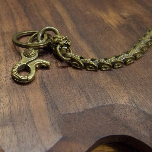 Solid Men's Handmade Pure Brass Lion Python Key Chain Pants Chains Biker Wallet CW02962002