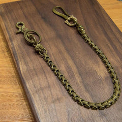 Solid Men's Handmade Pure Brass Lion Python Key Chain Pants Chains Biker Wallet Chain For Men