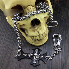 Solid Stainless Steel Long Cross Skull Wallet Chain Cool Punk Rock Biker Trucker Wallet Chain Trucker Wallet Chain for Men